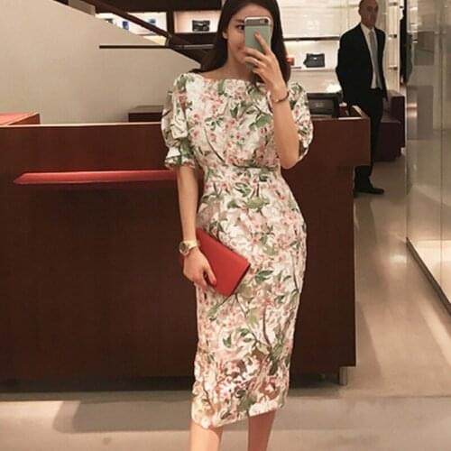 2021 Fashion Women Short Sleeve Elegant Office Lady Wear Vestidos Femme Slim Sheath Bodycon Print Dress
