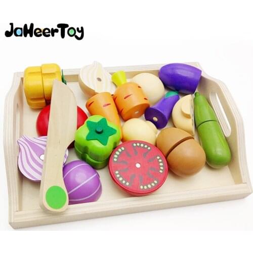 JaheerToy Wooden Kitchen Toys Set Cut Vegetables Toys for Children Simulation Kitchen Montessori Educational Early Childhood