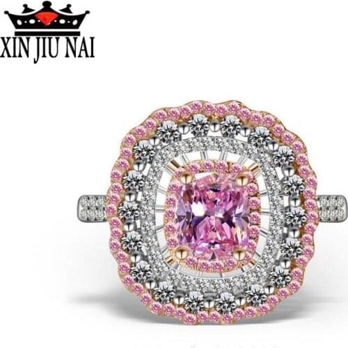 2020 new luxury jewelry platinum ladies white and pink diamond ring cushion shape AAA zirconia fashion party gift women jewelry