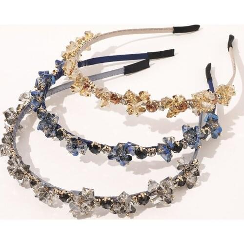 New Rhinestone Headband Geometric Crystal Braided Hairband Plain Color Headbands for Women 2020 Bling Hair Accessories