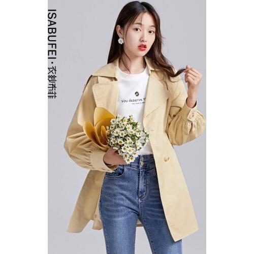 2021 spring new khaki windbreaker womens mid-length and small jacket temperament waist autumn