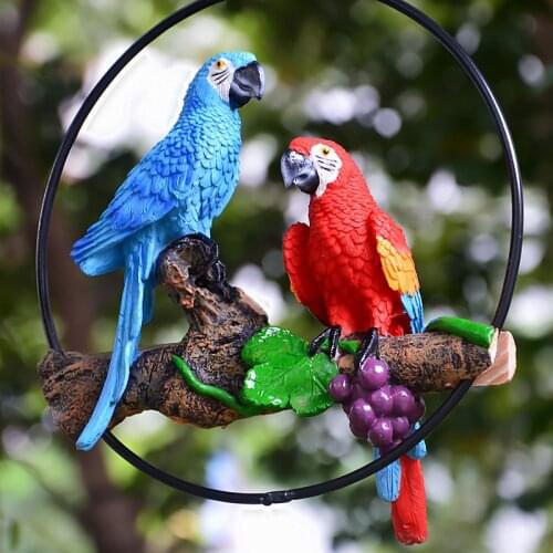 Hoop Parrot Pendant Garden Decoration Resin Sculpture Handicraft Bird Model Ornament Home Decoration Accessories Figurine