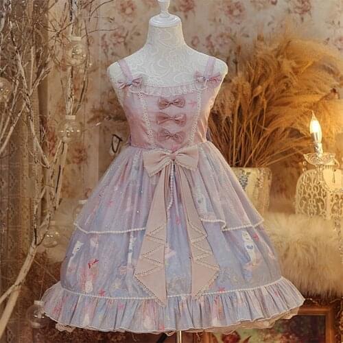 Original Genuine Lolita Cat Mermaid JSK Daily Light Lo Large Skirt Dress Summer victorian dress kawaii clothing