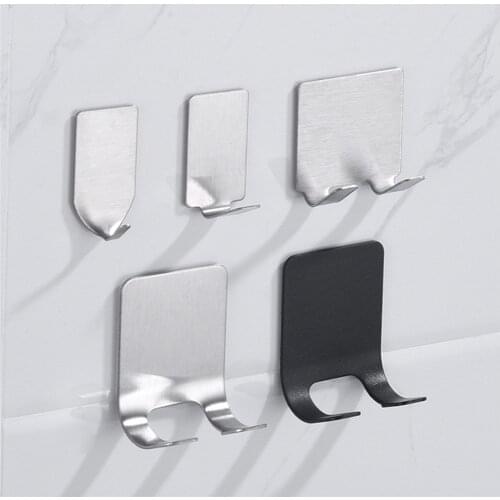 ADOREHOUSE 5PCS Adhesive Hooks Stainless Steel Kitchen Storage Hooks Hanging Waterproof Shaver Holder Bathroom Accessories