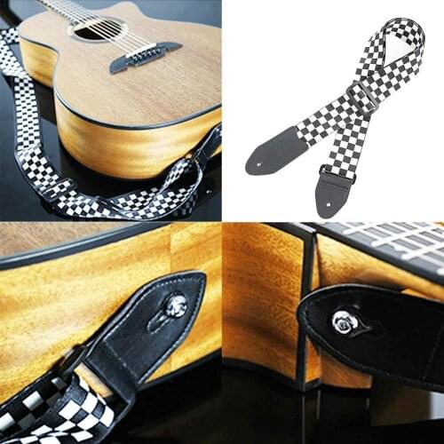Guitar strap Adjustable Ukulele Strap Black White Plaid Guitar Strap Bass Part Accessories Acoustic Belt Guitar Ukulele Q8E8