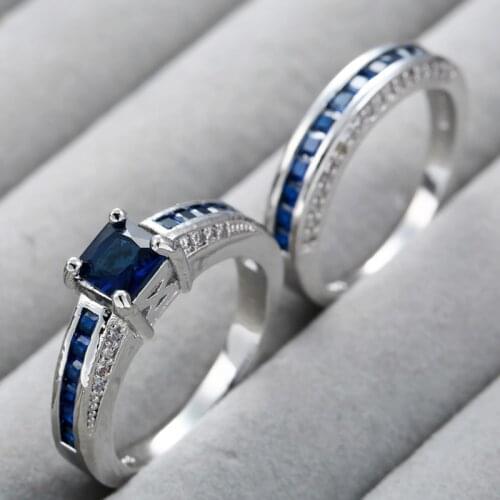 Luxury Women Princess Cut Zircon Couple Rings for Wedding Engagement Promise Bridal Ring Set Jewelry