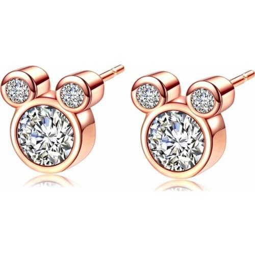 Jingyang Mickey Stud Earring For Women AAA Zircon Crystal Wedding Bridal Jewelry Girls Fashion Rose Gold Silver Color Earrings