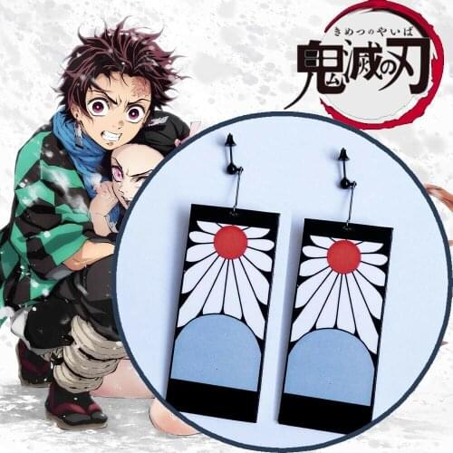 Demon Slayer Kamado Tanjirou Cosplay Earrings Kimetsu no Yaiba Women/Men Ear Clip Halloween Cosplay Costume Accessories