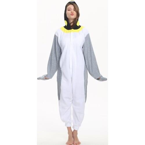 Grey Penguin Onesies Adults Animal Cartoon Pajamas Suit Sleepwear Onepiece Night Home Jumpsuit Pijama Anime Cosplay Costumes