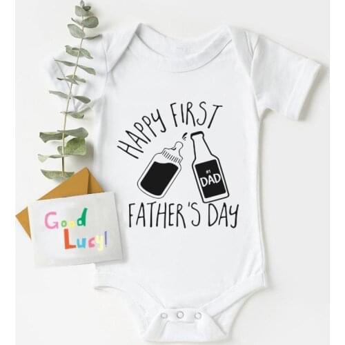 Funny Happy First Fathers Day Newborn Baby Bodysuit Cotton 0-24M Baby Boy Girl Rompers Baby Fathers Day Birthday Gift