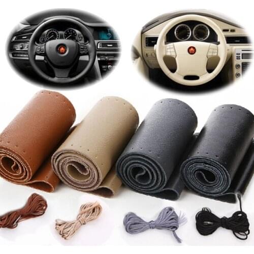Universal Cowhide Leather car Steering Wheel Cover ,DIY steering-wheel racing covers volante black for qashqai 36cm 38cm