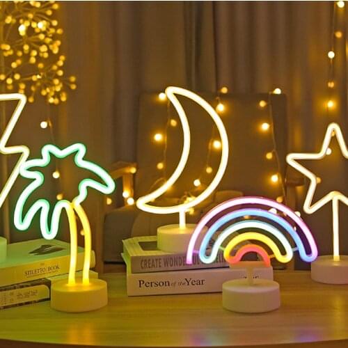 Rainbow LED Neon Signs Light USB 12V Flamingo Unicorn Wedding Bar Shop Window Room Home Decor Bulb For Christmas Gift Table Lamp
