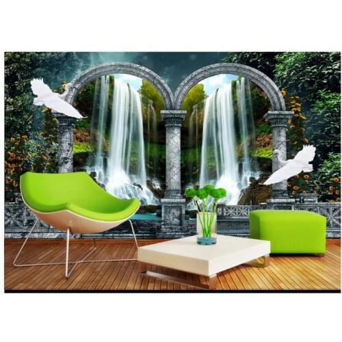 Custom High-end mural 3d wallpaper murals wall Landscape Waterfall water creative 3D scenery background wall papers home decor