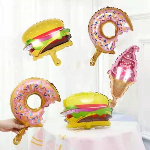10pcs/set New Mini Ice Cream Candy Foil Balloon Birthday Cake Donut Food Balloon Birthday Party Decor Kids Inflatable Globos