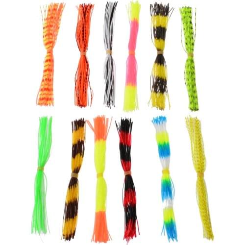 12 Bundles 50 Strands Mixed Color Silicone Fishing Skirts Spinner Bait Bass Lure Thread Fishing Tackle Accessories