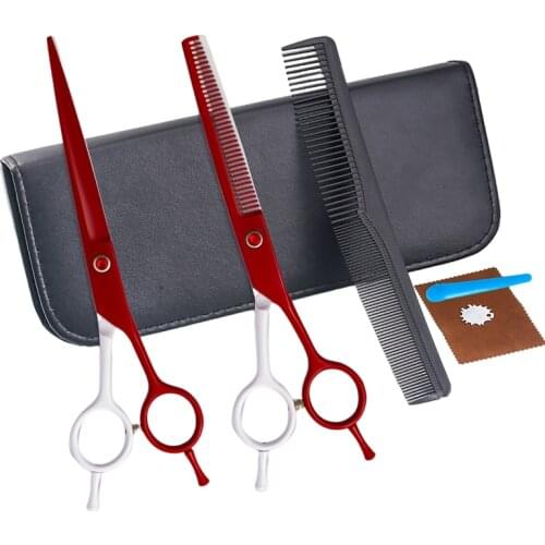 7 Inch Stainless Steel Dog Scissors Set Pet Grooming Set Scissors Barber Scissors Hair Cutting Shears Grooming Kit