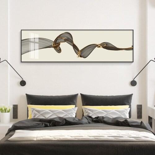 Abstract Bedside Painting Canvas Painting Posters and Prints Modern Golden Ribbon Wall Art for Living Room Home Decor Cuadros