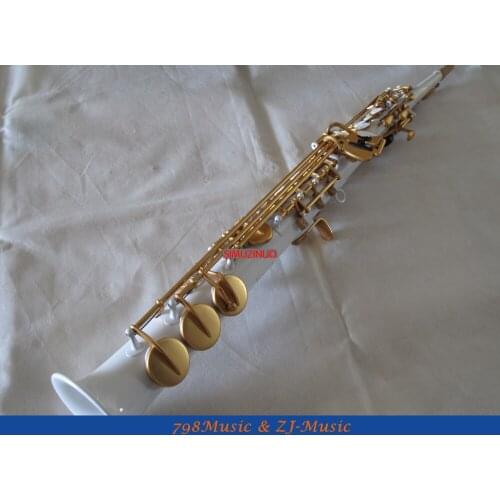 White Lacquer Body and Lacquer Gold Keys Straight Soprano Saxophone Sax White Shell Key High F# G Free Case