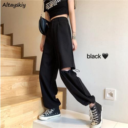 High Waisted Pants Women Street Style Hollow Out Design All-match Basic Teens Harem Trouser Stylish Summer Trendy Femme Workout