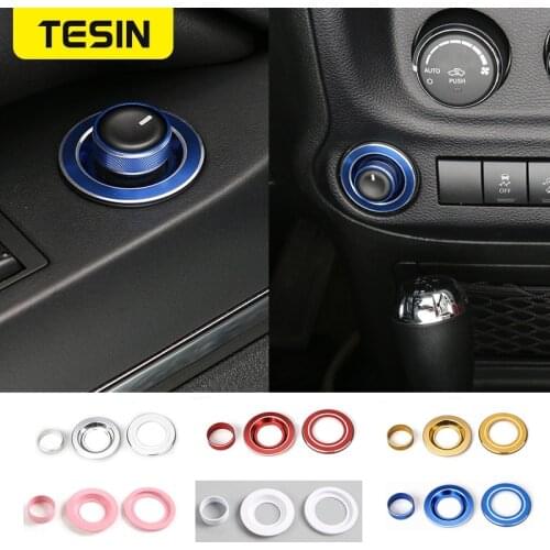 TESIN Car Interior Mirror Switch Adjust Cigarette Lighter Button Decoration Cover Trim for Jeep Wrangler JK 2011 Up Car Styling