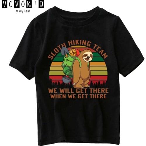 Baby Sloth Hiking TeamT Shirt Cartoon Shirt Little Girl Boy Cute Cartoon Sweet Girls Streetwear T-shirt Chlidren Summer Top