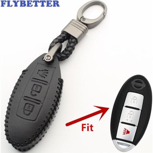 FLYBETTER Genuine Leather 3Button Keyless Entry Smart Key Case Cover For Nissan Tidda/Livida/March/Versa Car Styling L01