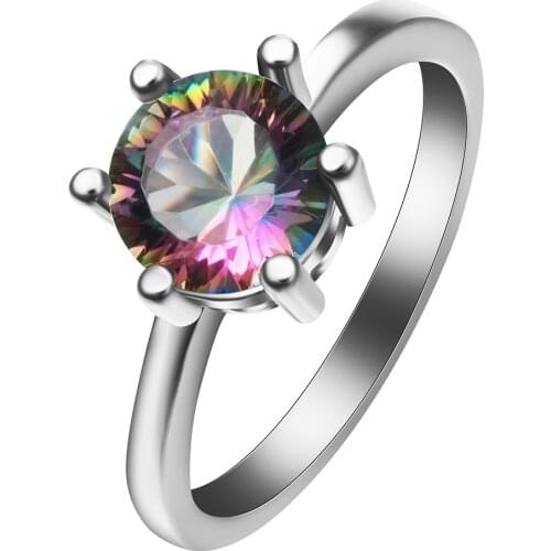 Hainon New Fashion Rainbow Cubic Zirconia Rings Simple Wedding Engagement Silver Color Finger Rings Jewelry Gifts