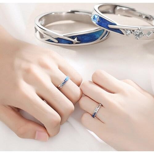 Rings for Women Men Couple Van Gogh Starry Sky Rings Silver Plated Couple Wedding Rings Gift for Girlfriend Fashion Jewelle
