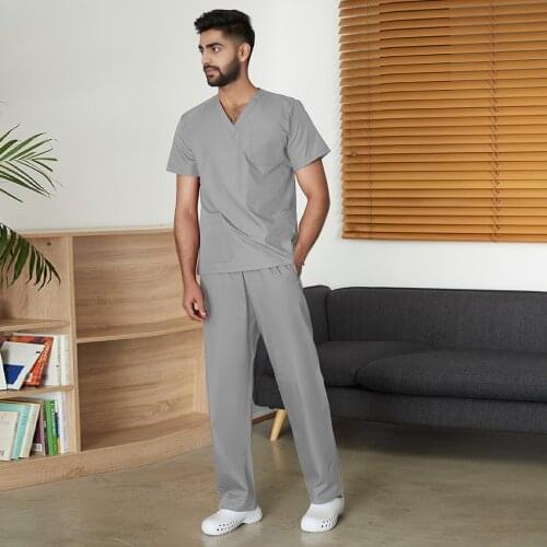 Mens Overalls Hospital Lab Doctor Solid Color Nurse Two-piece Clinic Nursing Uniform Dentistry Veterinary Medical Scrubs Suit