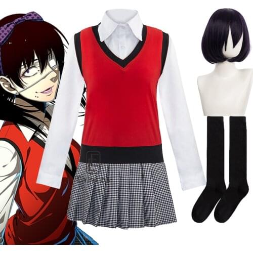 Anime Kakegurui Compulsive Gambler Midari Ikishima Cosplay Costume Japanese School Uniform JK Suits Wig
