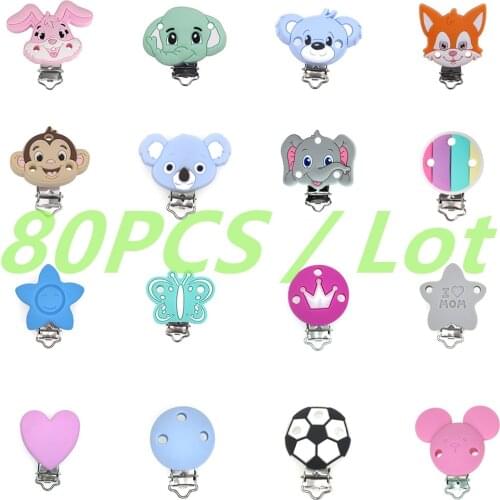 Kovict 80Pcs Freedom Selection Various Styles Baby Silicone Clips Metal Bracket DIY Teething Nipple Chain Accessories BPA-Free