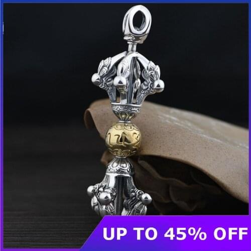 Real Silver Vajra Pendant 925 Sterling Silver Personality Vajra Pendnat Thai silver pendant for man process Buddhist vajra Jewel