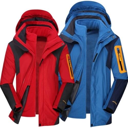 Winter Men Women Hiking jackets Outdoor 3 in 1 Two-piece set thick warm hooded coats windproof waterproof camping Windbreaker