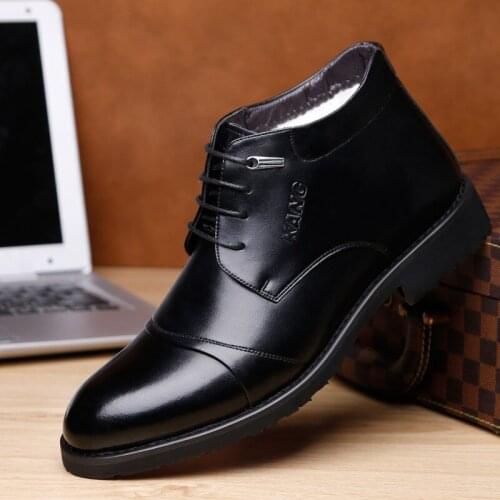 Pop Handmade Men Leather Winter Boots High Quality Warm Snow Men Boots Ankle Boots For Men Business Dress Shoes Men bn7
