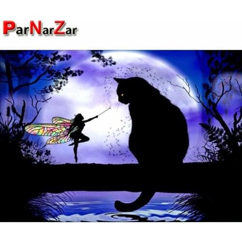ParNarZar Diamond Painting Elf and Black Cat Full Drill Kits Pasted Embroidery Cross Stitch Arts Craft for Home Decor