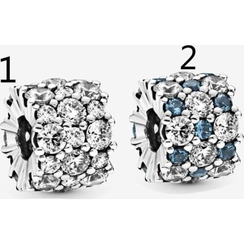 2019 New Style 925 Sterling Silver Round Clear Charm Fit Pan Bracelet Blue Clear Charm Diy Jewelry
