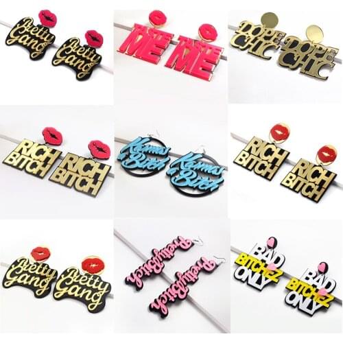 New Fashion Red Lips Letters Acrylic Drop Earrings For Women Girls Long Dangle Earrings Punk Hip Hop Night Club Party Jewelry