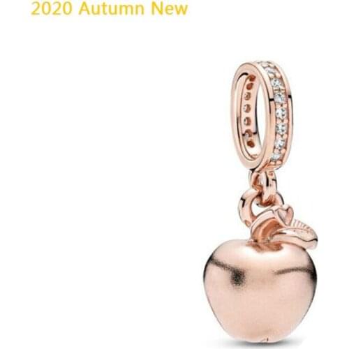 2020 Autumn New 925 Sterling Silver Rose Gold Frosted Apple Dangle Charm Fit Original Pan Bracelet Women DIY Fashion Pendant