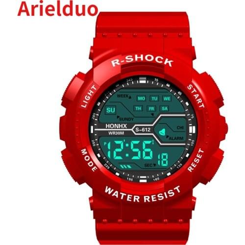 New Arielduo Fashion Waterproof Mens Boys LCD Digital Stopwatch Date Rubber Sports Watch Mens Womens Sports Student Watch
