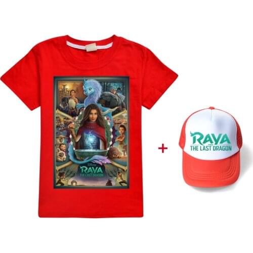 New Funny Raya and The Last Dragon Girls Boys Tops 3D Print T Shirt+cap Cartoon Short Sleeve Children Tops Summer Kids Clothes