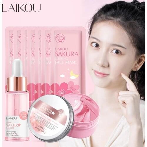 Sakura Face Care Deep Cleansing Sakura Mud Mask & Whitening Face Serum & Sleeping Mask Cream For Acne Blackhead And Oily Skin