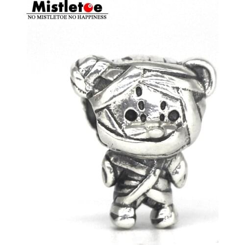 Mistletoe 925 Sterling Silver Mummy Bandage Bear Charm Bead European Jewelry