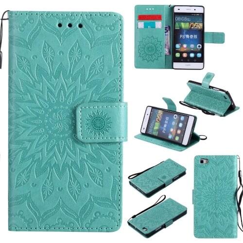 Sunflower Flip Case for fundas Huawei P8 Lite Case for fundas P8 Lite Case 5 inch + Card Holder