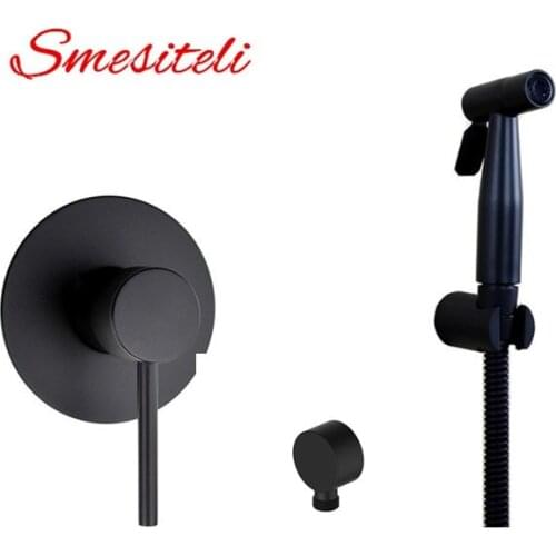 Smesiteli High-Grade Round Style 10YrWarranty Matte Black SUS304 Hot & Cold Handheld Bidet Sprayer With Brass Mixer Valve Holder