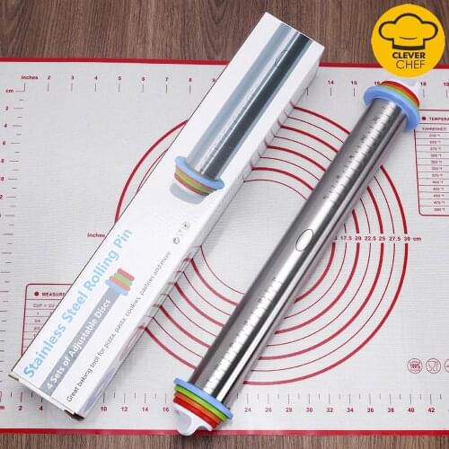 Adjustable Thickness Rolling Pin Stainless Steel with Scales Baking Flour Stick Adjustable Thickness Kneading Mat Kitchenware