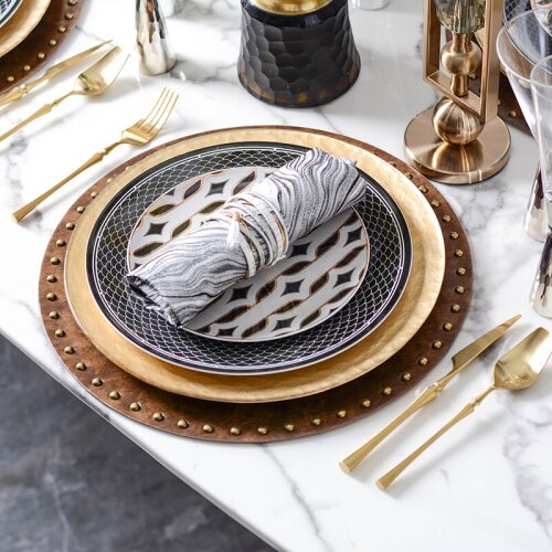 Luxtry Black Gold Diamond Leopard Pattern Ceramic Plates Tableware Dinner Glass Plates Decor For Home Hotel Restaurant Banquet