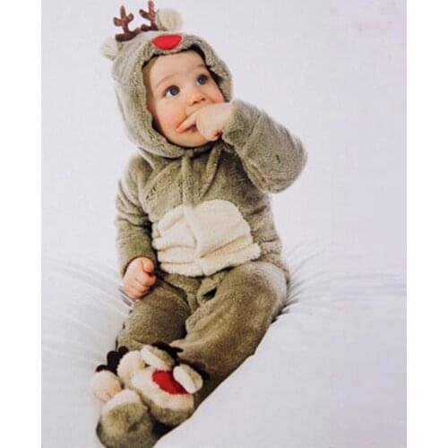 Christmas new baby conjoined clothes, autumn winter pajamas, small elk, coral fleece, baby climbing clothes