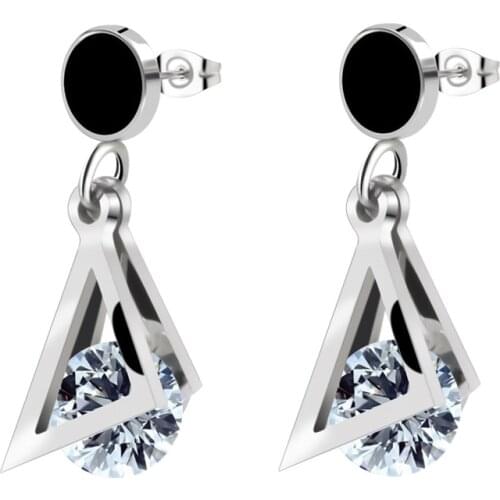 Fashion Zircon Triangle Pendant Stainless Steel Earrings For Women Girls New Design Geometric Charm Stud Ear Jewelry Party Gifts