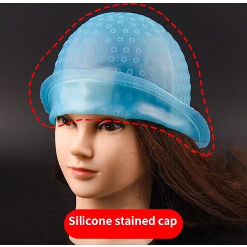 Silicone Reusable Hair Colouring Highlighting Dye Cap Frosting Tipping with needle Transparent Hair Dyeing Cap Tool