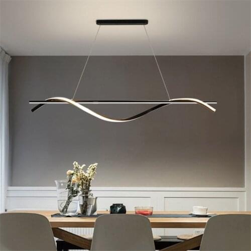 Modern Black Led Chandelier Nordic Dinging Room Creative Long Hanging Lamp Restaurant Coffee Shop Bar Office Lighting Fixtures